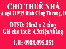 Cho thuê nhà 31A ngách 19/219 Định Công Thượng, Hoàng Mai, Hà Nội
Cho thuê nhà 31A ngách 19/219 Định Công Thượng, Hoàng Mai, Hà Nội